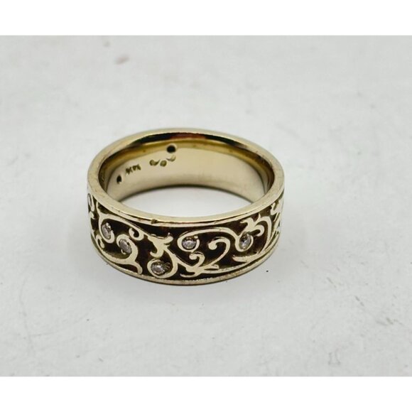 14K White Gold Diamond Scrollwork Timeless Unique Band Ring Size 6 - Picture 2 of 5